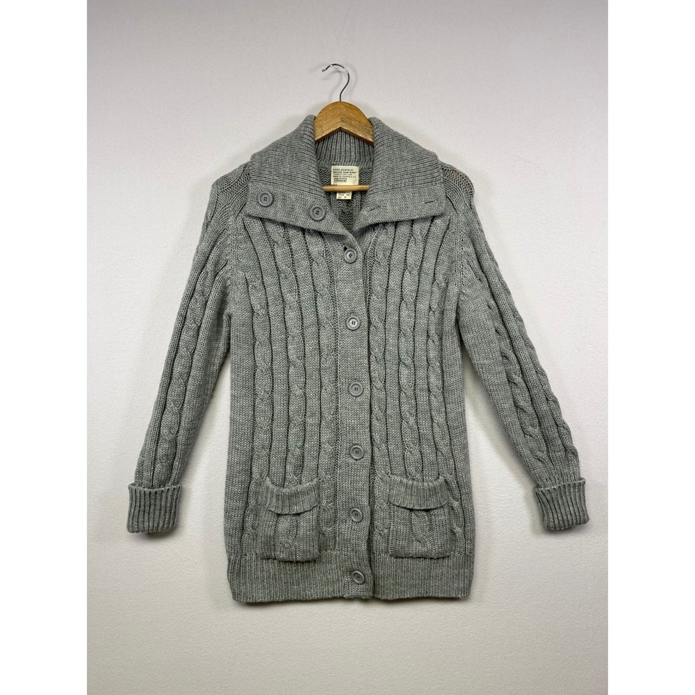 Vintage Grandmacore Sears Women Med Grey Cable Knit Shawl Collar Cardigan 9018